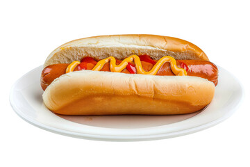 Delicious hotdog in plate isolated on transparent background