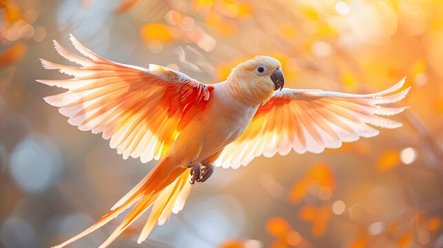 Vibrant Parakeet in Flight: Double Exposure Silhouette with Bright Colors and Copy Space │ Focus on Wings Detail