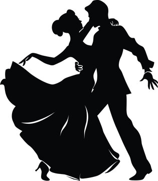 recommend clip art: Ballroom Party Dance Couple Silhouettes, Silhouettes of the pairs dancing ballroom dances. couple man woman ballroom dancers tangoing silhouette. Young couples silhouette dancing on white background.