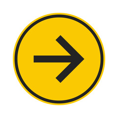 Isolated cicle yellow arrow direction sign, traffic sign, road safety label