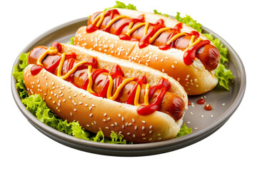 Delicious hotdog in plate isolated on transparent background