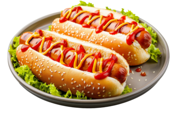 Delicious hotdog in plate isolated on transparent background