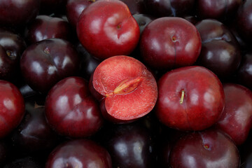 Ripe cherry plums close up