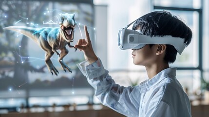 Students Encountering Dinosaurs Through Virtual Reality VR AR