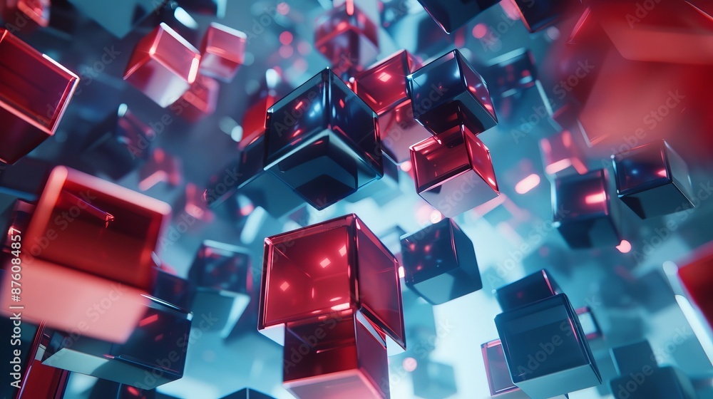 Poster abstract scene of floating 3d cubes in vibrant neon colors with a futuristic atmosphere