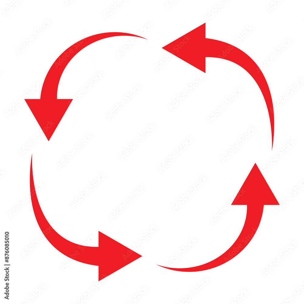 Poster red curve arrow isolated on white background. sharp curved arrow icon, vector. refresh, recycle, rou