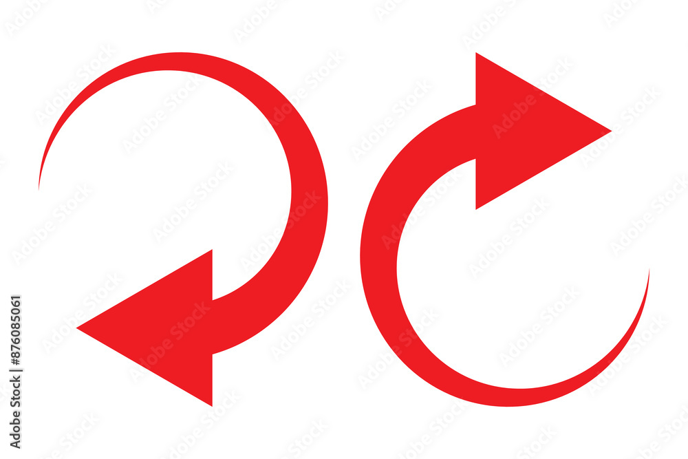 Poster red arrow icon. red curve arrow isolated on white background. sharp curved arrow icon, vector. refre