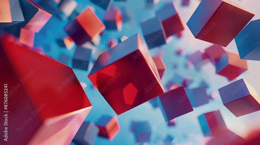 Poster abstract scene of floating 3d cubes in vibrant neon colors with a futuristic atmosphere