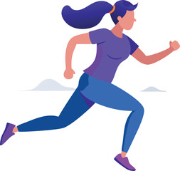 A woman sprinting with power and speed. She is wearing running attire, displaying strong form and focus, isolated on white background.