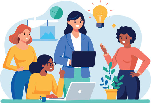 Illustration of a diverse group of women working together.