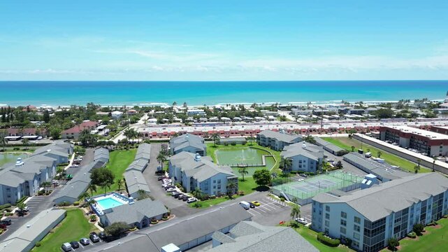 Flying over residential apartments and condos in the Cocoa Beach area of Brevard County, Florida. 