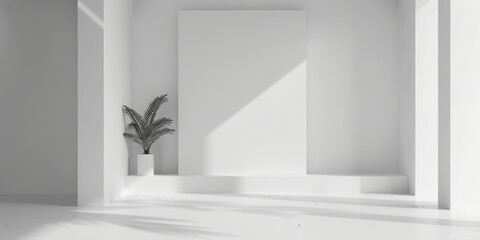 Fototapeta premium Serene Empty Room with White Walls and Play of Light and Shadow, Capturing Quiet and Minimalist Interior Design in a High-Resolution AI-Generated Wallpaper