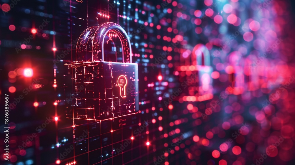 Aufkleber futuristic digital security concept with glowing padlock and data network background