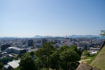 View of the city and Seto Inland Sea from Marugame Castle