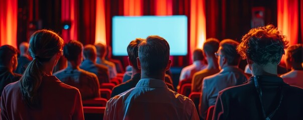 Audience watching a presentation in a conference hall.