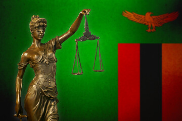Lady Justice before a flag of Zambia