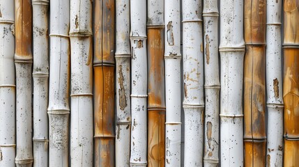 Bamboo texture background. Details of white and brown bamboo fence wall for background and wallpaper. 