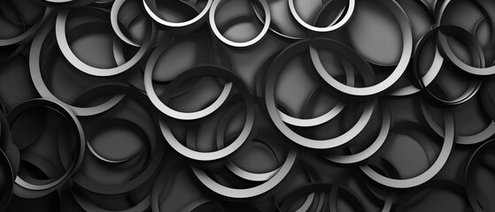 Abstract 3D Pattern of Interlocking Circular Rings in Monochrome