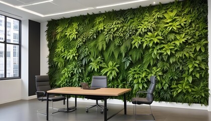 Fototapeta premium Lush green living leaves wall in modern office 