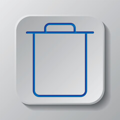 Trash simple icon vector. Flat design. Paper cut design. Cutted blue symbol with shadow. Gray badge button, gray background