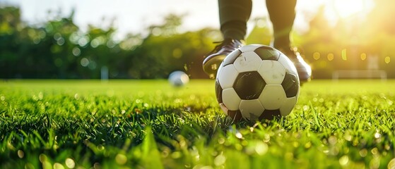Close-up of a Soccer Ball on a Green Grass Field