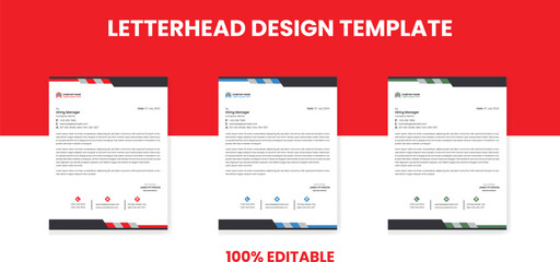 Business Letterhead design template with 3 color variations, abstract, corporate letterhead