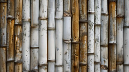 Obraz premium Bamboo texture background. Details of white and brown bamboo fence wall for background and wallpaper. 