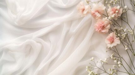 A white sheet with a floral pattern is laid out on a table