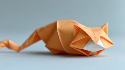 Cat: A graceful origami animal with a variety of poses and expressions. Showcase the cat's sleek body, arched back, and inquisitive gaze in a captivating and elegant illustration.