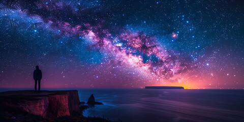 Fototapeta premium Cosmic Serenity: Twilight Stargazing at Sea Cliff
