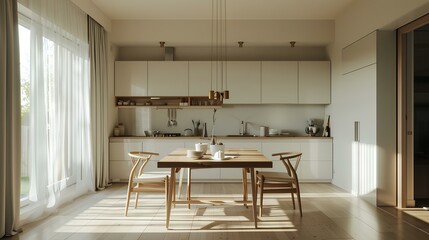 Cozy minimalist kitchen with white cabinets and natural light