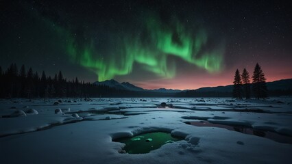 Naklejka premium Northern Lights Over Frozen Lake