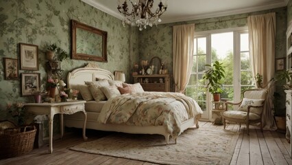 Fototapeta premium Vintage Floral Themed Bedroom