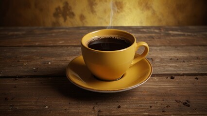 Steaming Coffee in Yellow Cup