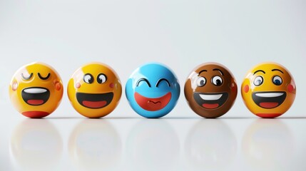 Colorful Smiley Face Emojis on White Background Representing Different Emotions and Expressions