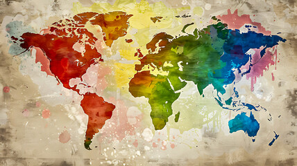 A rainbow map of the world that represents LGBTQ+ people.