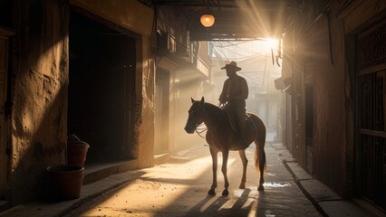 Sunlit Alley Horse Rider