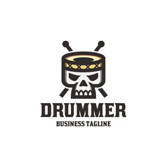skull drummer logo vector