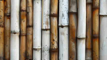 Obraz premium Bamboo texture background. Details of white and brown bamboo fence wall for background and wallpaper. 
