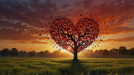 Fototapeta premium Heart-Shaped Tree at Sunset