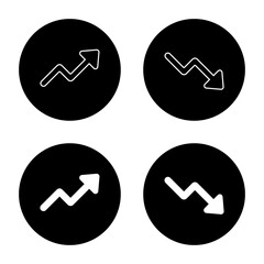 Growth and loss arrow icon on black circle. Increase and decrease sign symbol