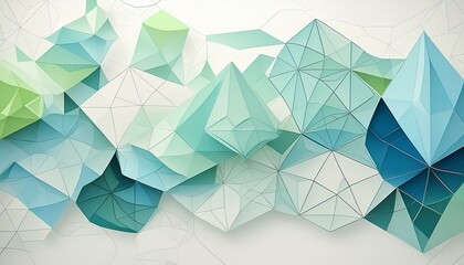 A white background with light blue and green geometric shapes 