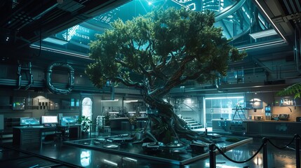 Fototapeta premium High-tech laboratory growing a tree in a futuristic environment