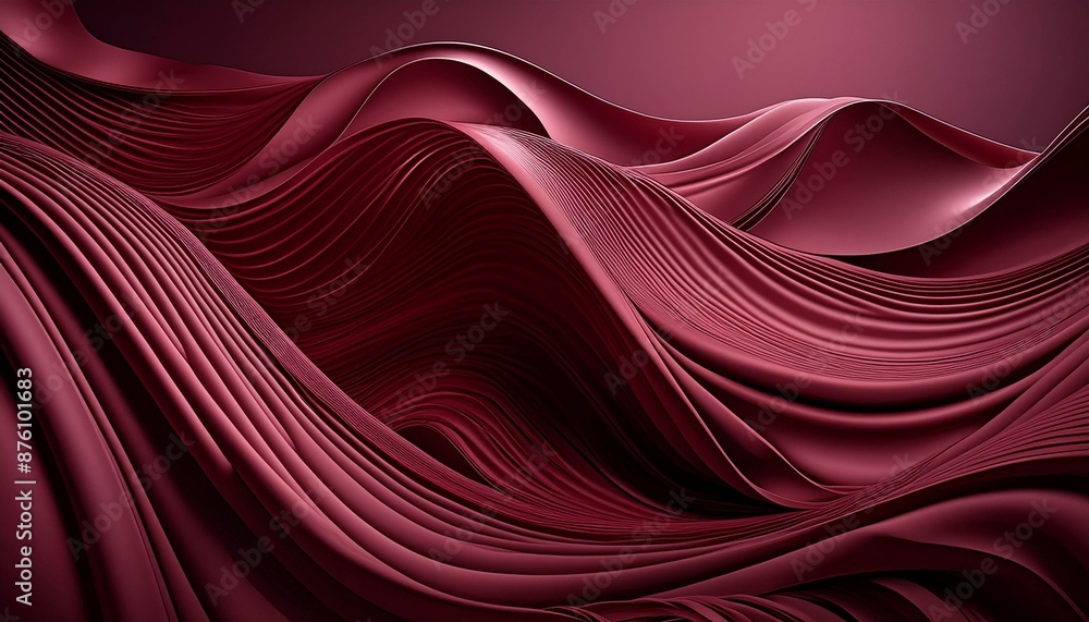 Poster Amazing abstract maroon curved silk texture background, generative ai 