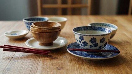 Elegant Wooden and Porcelain Bowls