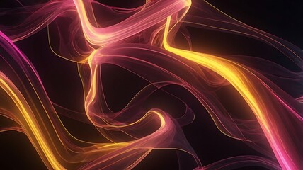Colorful waves of energy in black background, colored neon lights in random digital design