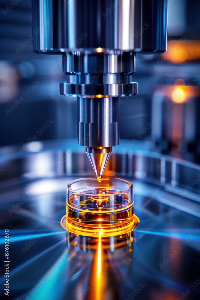Poster close-up of advanced cnc machine operating in a precision engineering factory, showcasing modern tec