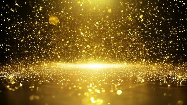 Shiny gold bubbles rise in a glass, mimicking the blurred bokeh of colorful Christmas lights