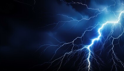 Fototapeta premium Flash of lightning on dark background, banner design. Thunderstorm 