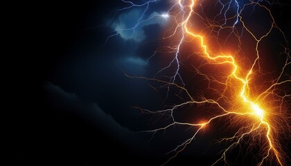 Flash of lightning on dark background, banner design. Thunderstorm 